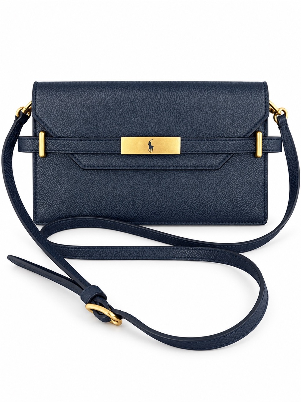 Polo Ralph Lauren Polo ID Leather Crossbody Clutch Navy Gold